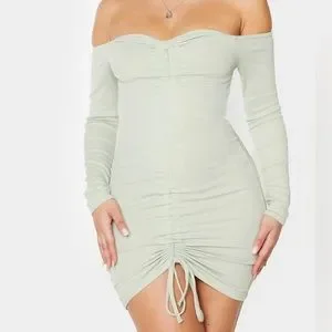 White long sales sleeve bardot dress